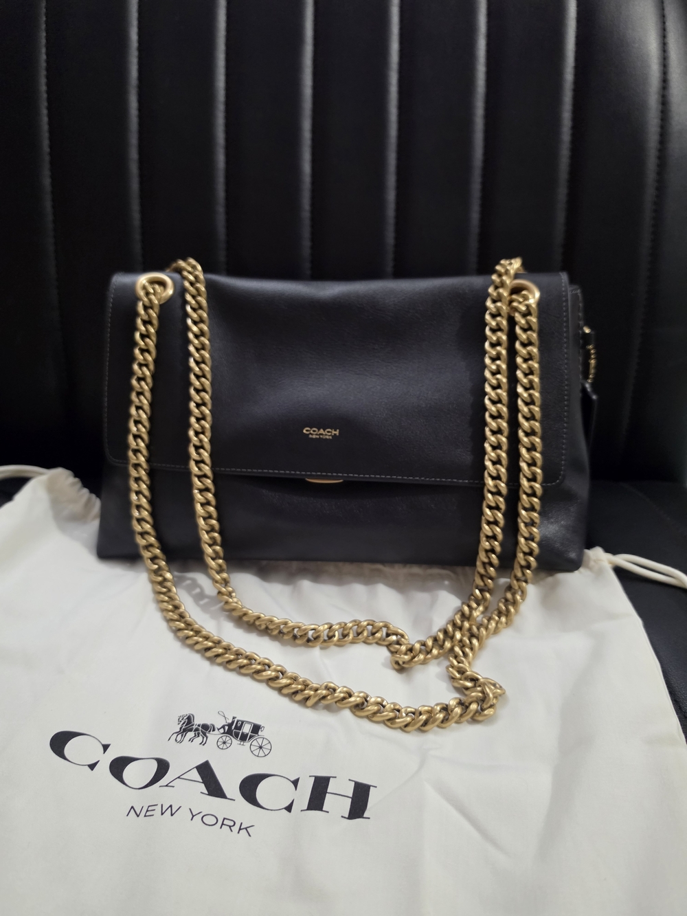 COACH Black Leather Chain-Handle Shoulder Bag - Picture 2 of 10